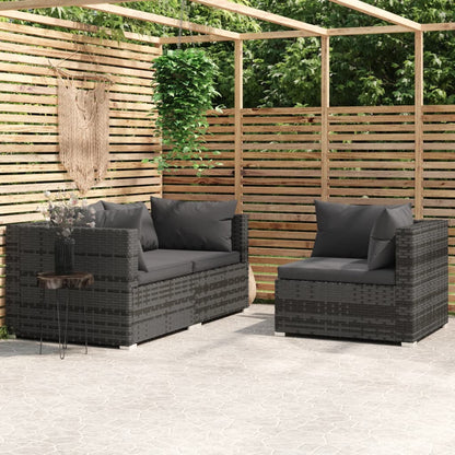 Set Divani da Giardino 3 pz con Cuscini in Polyrattan Grigio