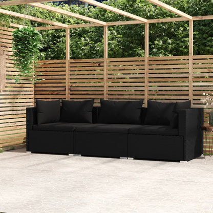 Divano a 3 Posti con Cuscini in Polyrattan Nero - homemem39