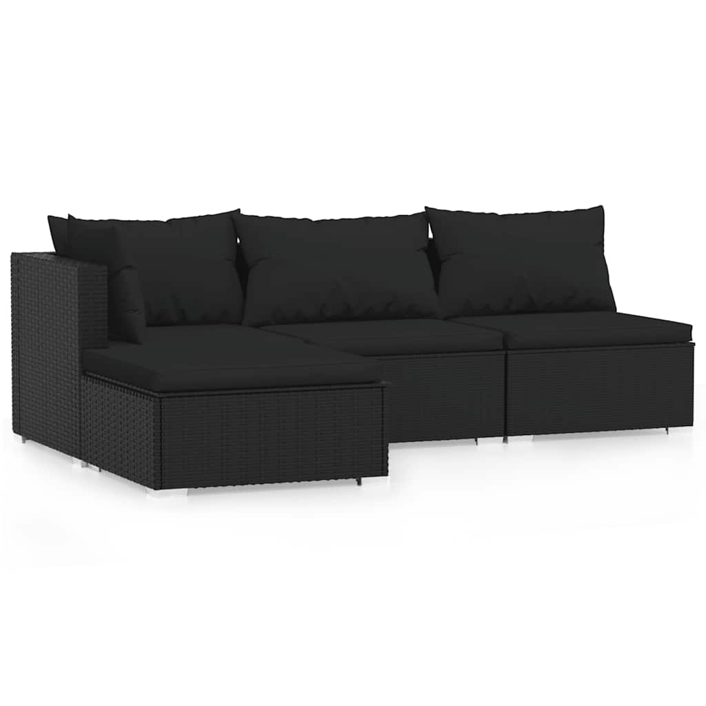 Set Divani da Giardino 4 pz con Cuscini in Polyrattan Nero | homemem39