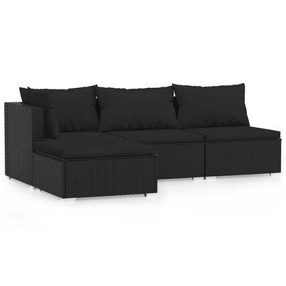 Set Divani da Giardino 4 pz con Cuscini in Polyrattan Nero | homemem39