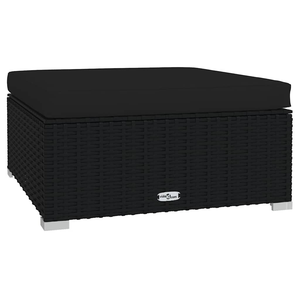 Poggiapiedi da Giardino con Cuscino Nero 70x70x30 cm Polyrattan | homemem39