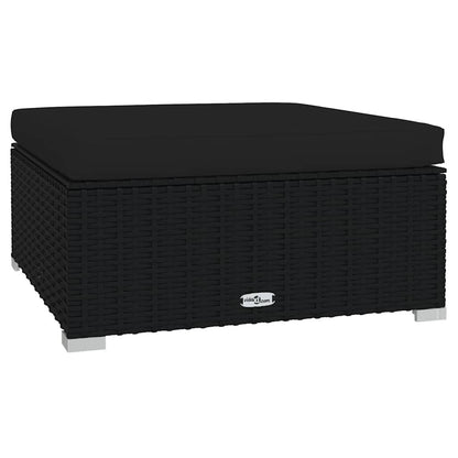 Poggiapiedi da Giardino con Cuscino Nero 70x70x30 cm Polyrattan | homemem39