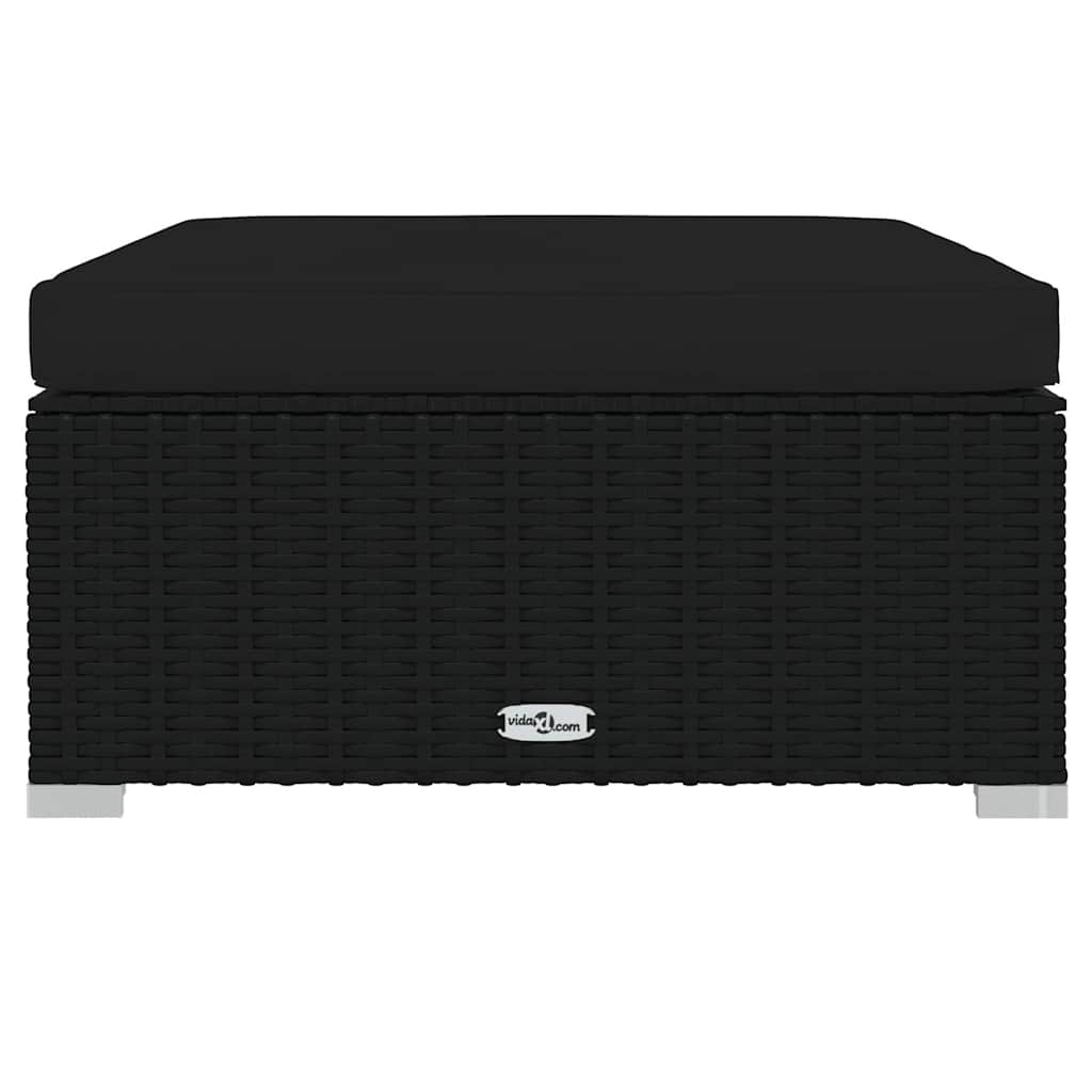Poggiapiedi da Giardino con Cuscino Nero 70x70x30 cm Polyrattan | homemem39
