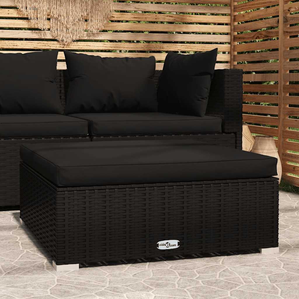 Poggiapiedi da Giardino con Cuscino Nero 70x70x30 cm Polyrattan | homemem39