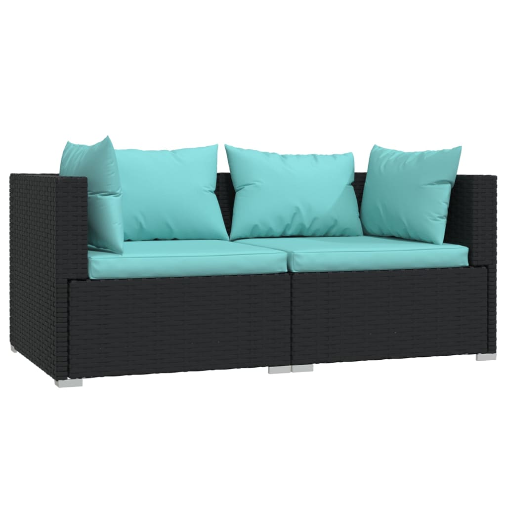Set Divani da Giardino 3 pz con Cuscini in Polyrattan Nero | homemem39