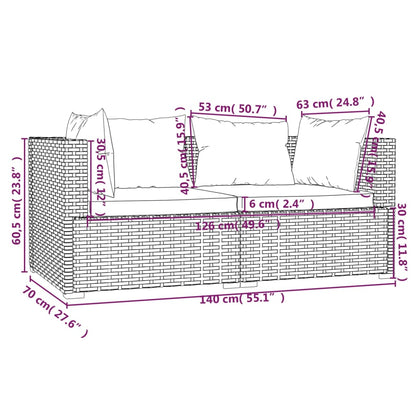 Set Divani da Giardino 3 pz con Cuscini in Polyrattan Nero | homemem39