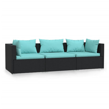 Divano a 3 Posti con Cuscini in Polyrattan Nero | homemem39