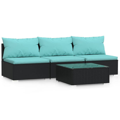Set Divani da Giardino 4 pz con Cuscini in Polyrattan Nero | homemem39