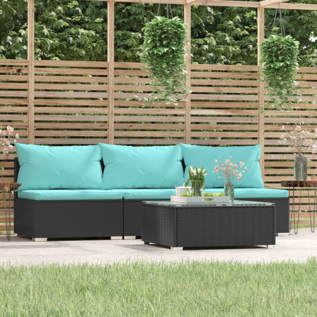 Set Divani da Giardino 4 pz con Cuscini in Polyrattan Nero - homemem39