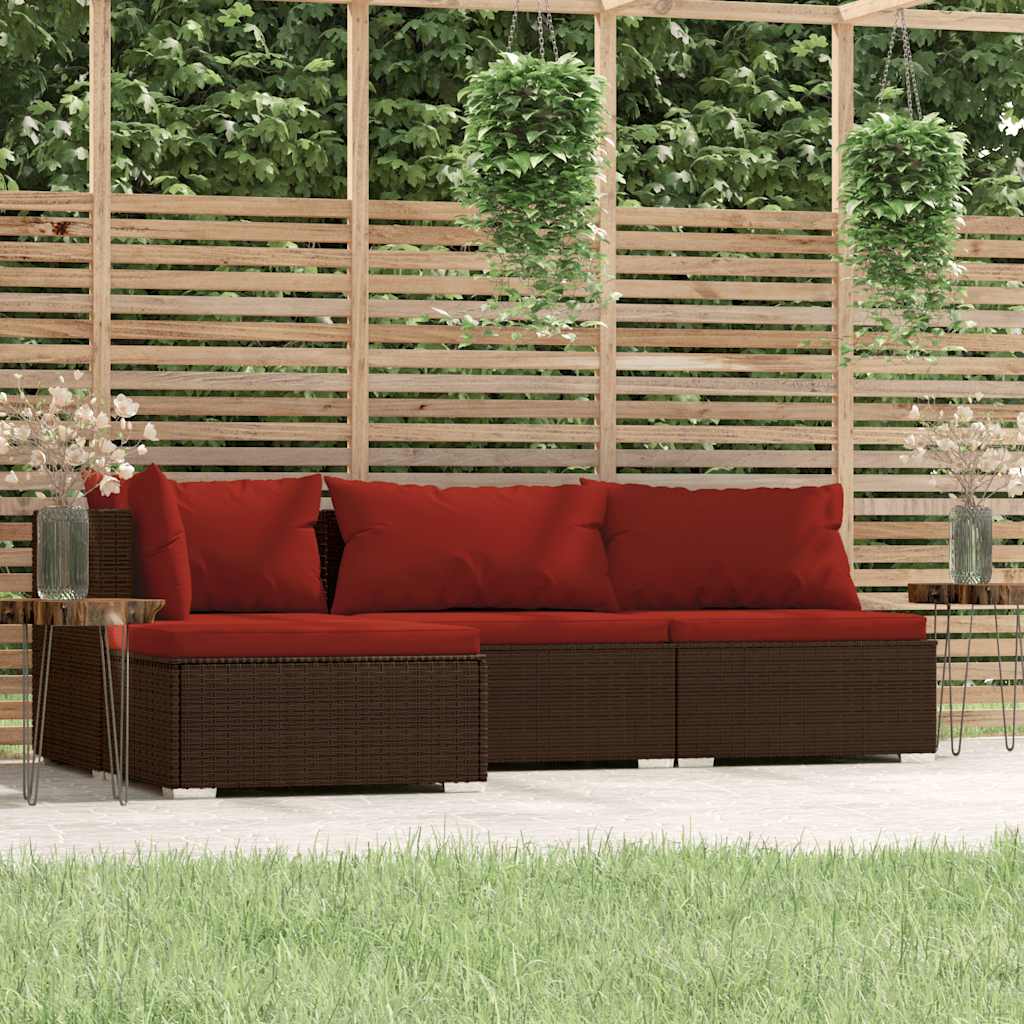Set Divani da Giardino 4 pz con Cuscini in Polyrattan Marrone - homemem39