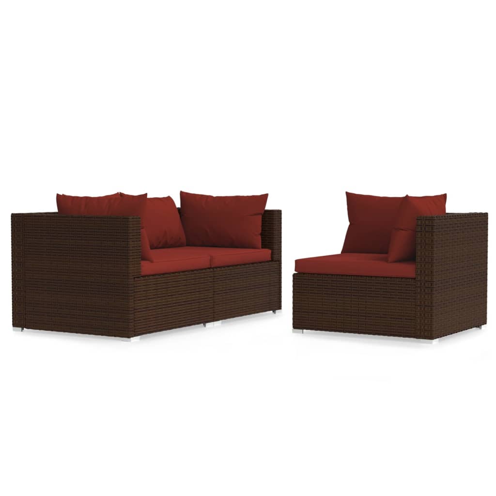 Set Divani da Giardino con Cuscini 3 pz in Polyrattan Marrone - homemem39