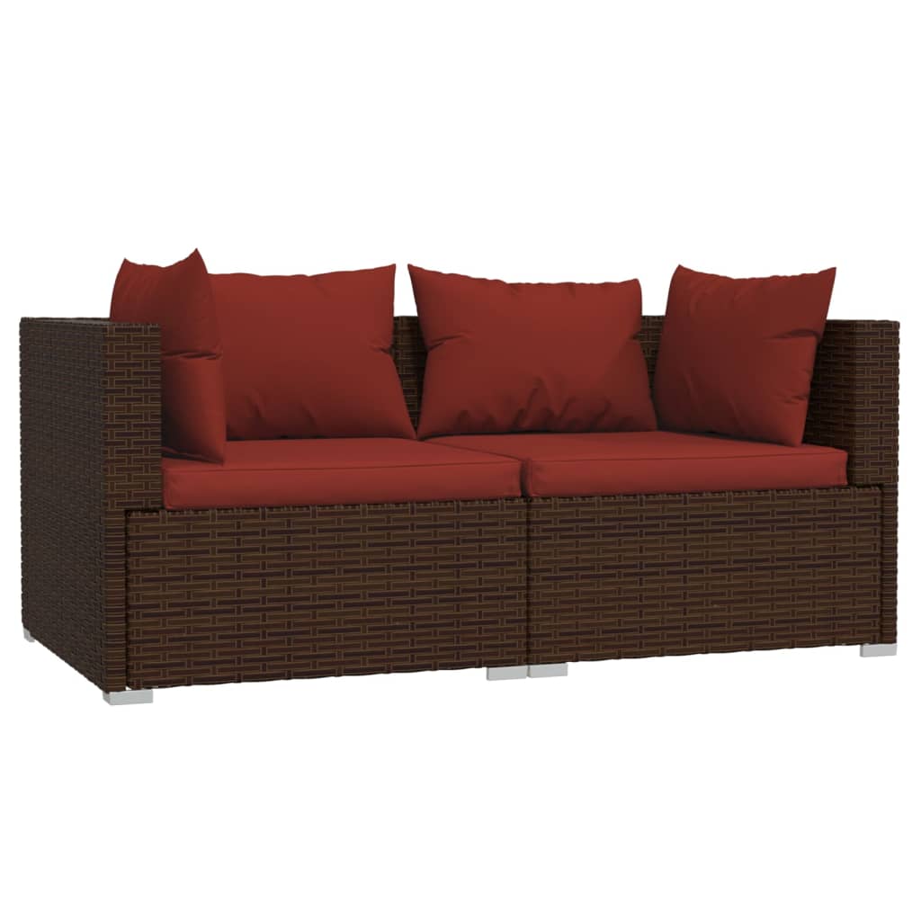 Set Divani da Giardino con Cuscini 3 pz in Polyrattan Marrone - homemem39