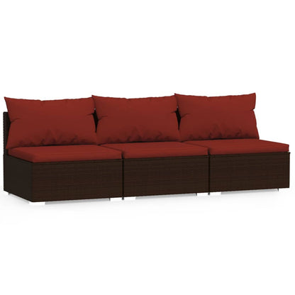 Divano a 3 Posti con Cuscini in Polyrattan Marrone | homemem39