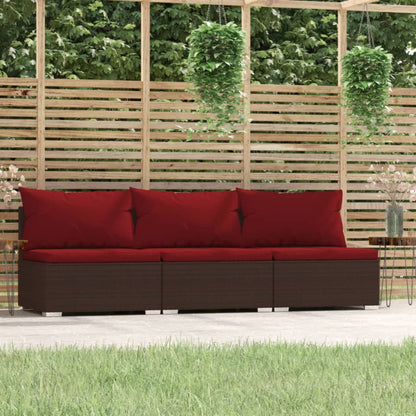 Divano a 3 Posti con Cuscini in Polyrattan Marrone | homemem39