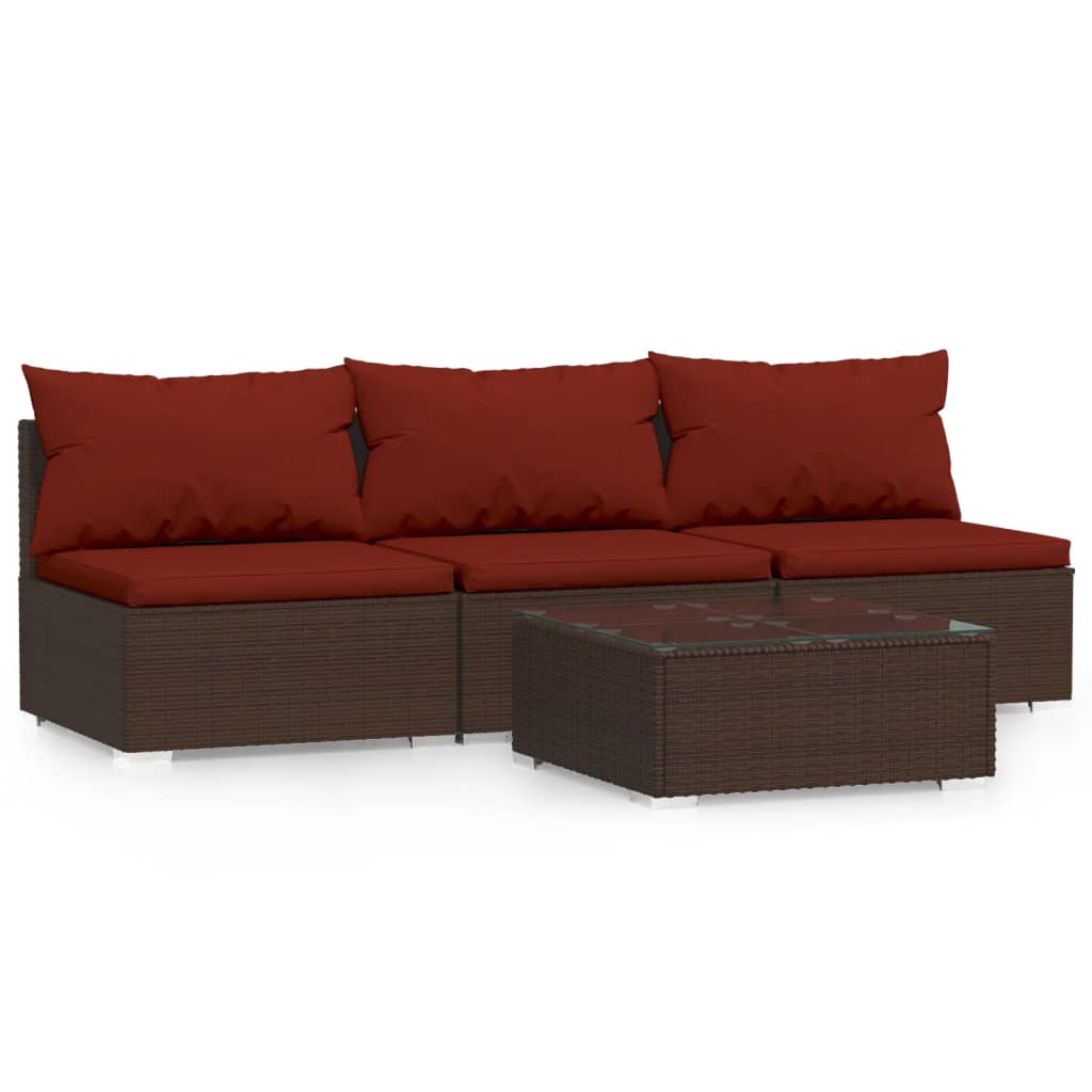 Set Mobili da Giardino 4 pz con Cuscini in Polyrattan Marrone | homemem39