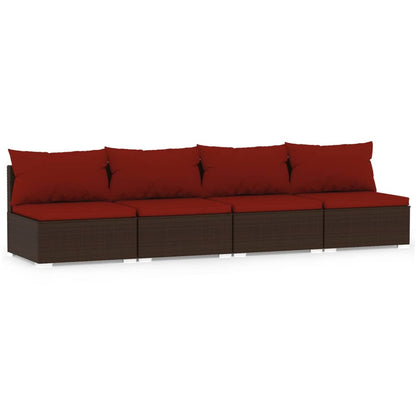 Divano a 4 Posti con Cuscini in Polyrattan Marrone | homemem39