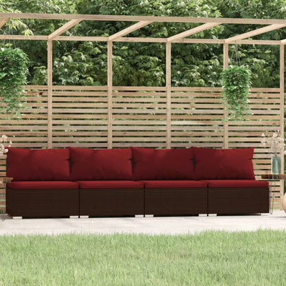 Divano a 4 Posti con Cuscini in Polyrattan Marrone | homemem39