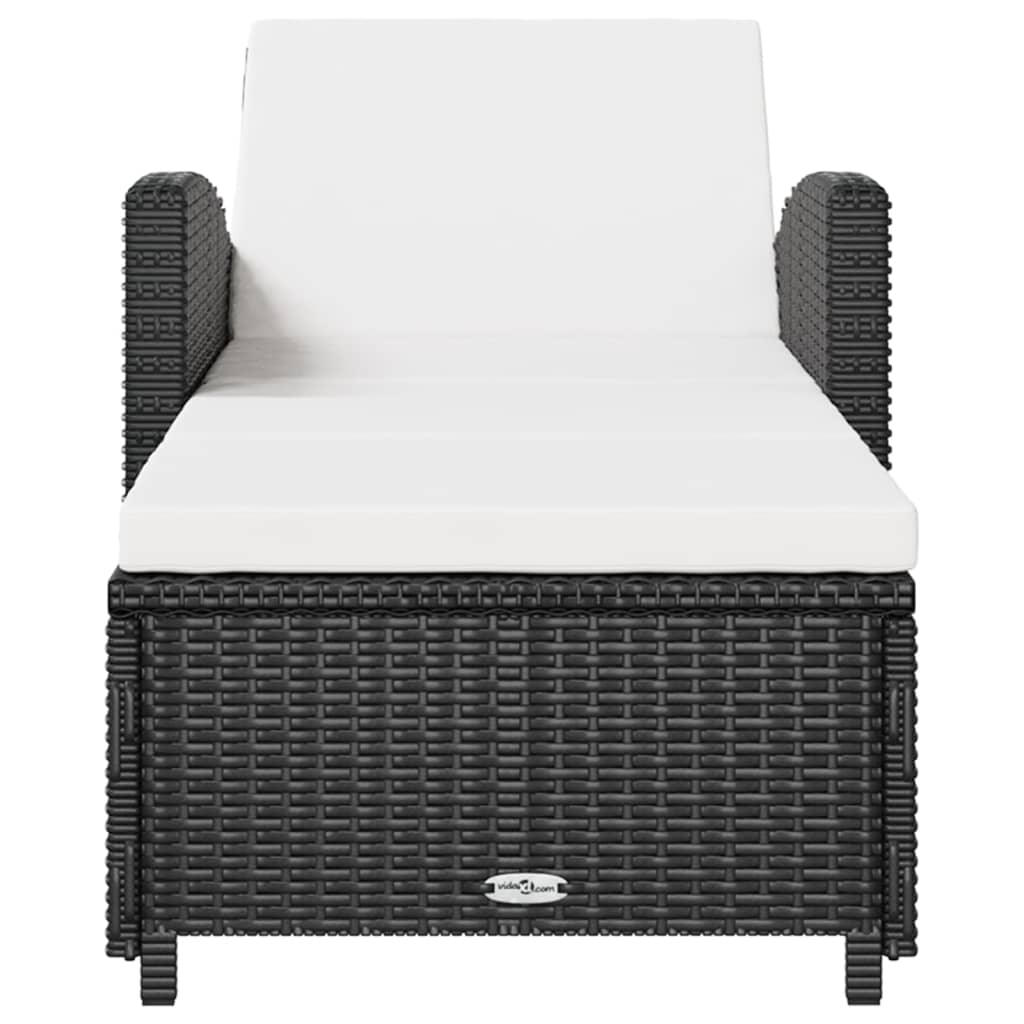 Lettino Prendisole con Cuscino Bianco Crema in Polyrattan Nero - homemem39