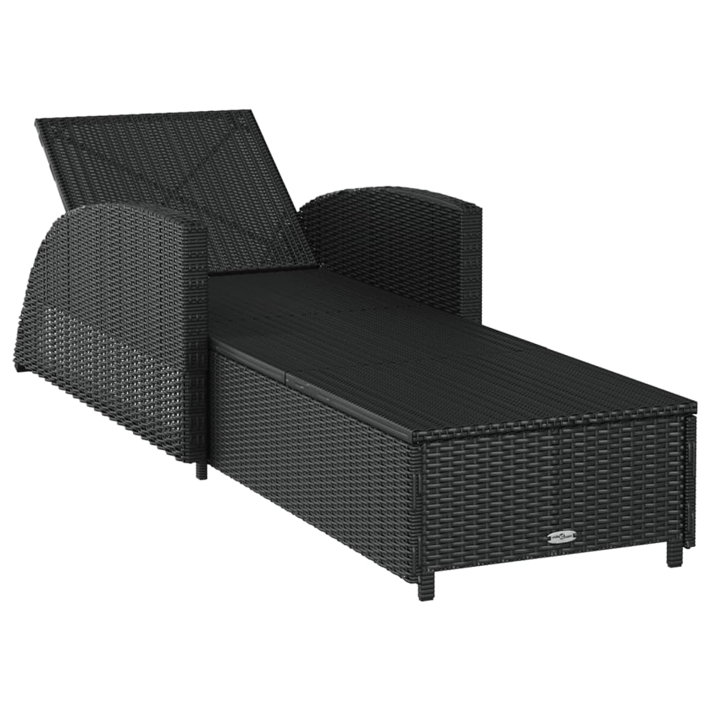 Lettino Prendisole con Cuscino Bianco Crema in Polyrattan Nero - homemem39