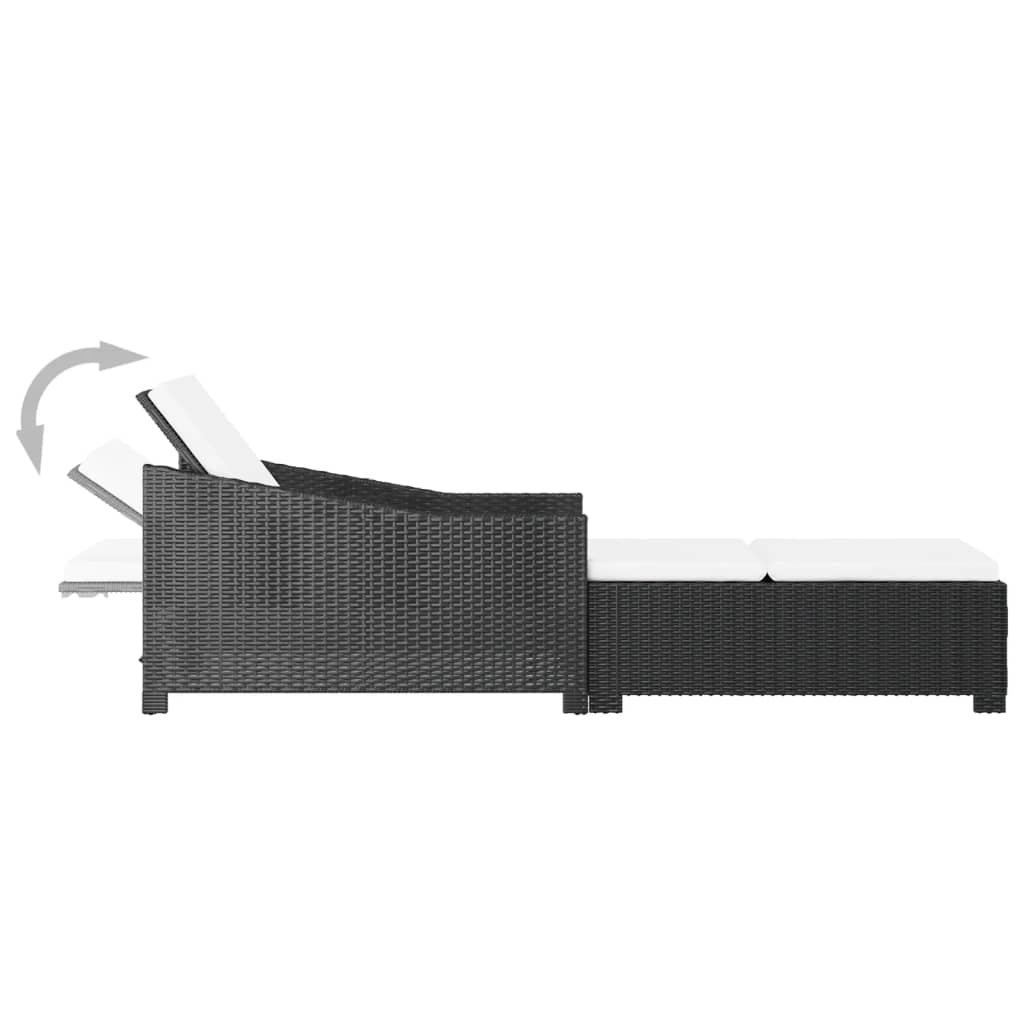 Lettino Prendisole con Cuscino Bianco Crema in Polyrattan Nero - homemem39