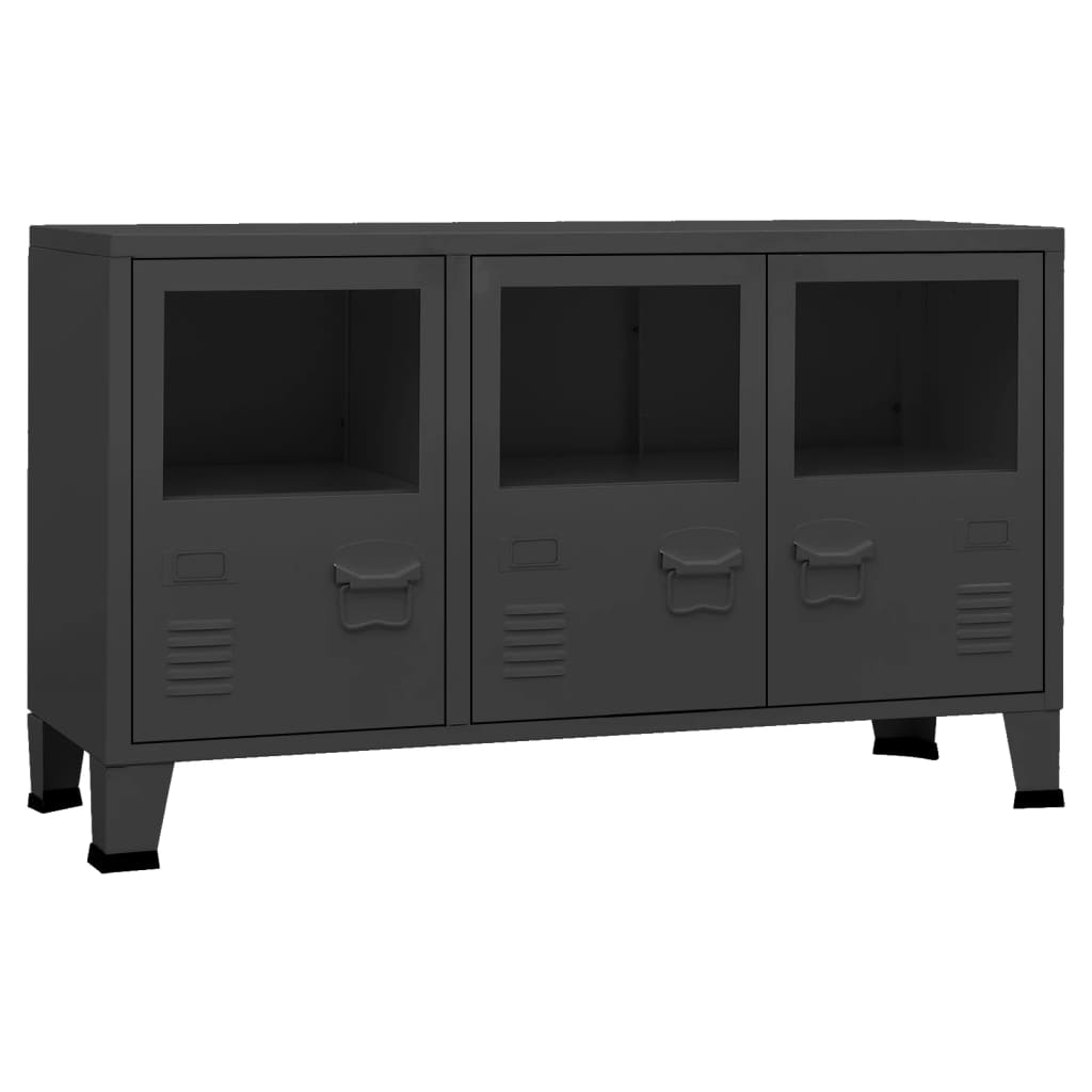 Credenza Nera Industriale 105x35x62 cm in Metallo e Vetro | homemem39