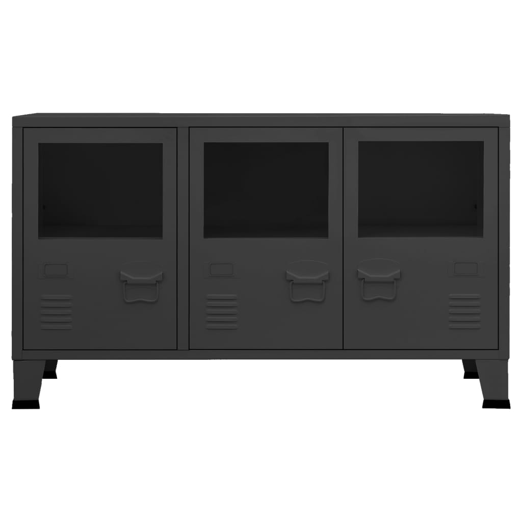 Credenza Nera Industriale 105x35x62 cm in Metallo e Vetro | homemem39