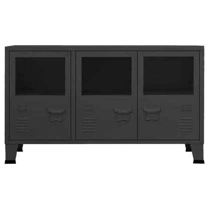 Credenza Nera Industriale 105x35x62 cm in Metallo e Vetro | homemem39