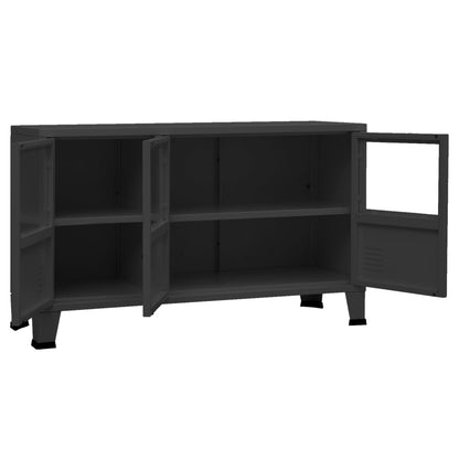 Credenza Nera Industriale 105x35x62 cm in Metallo e Vetro | homemem39
