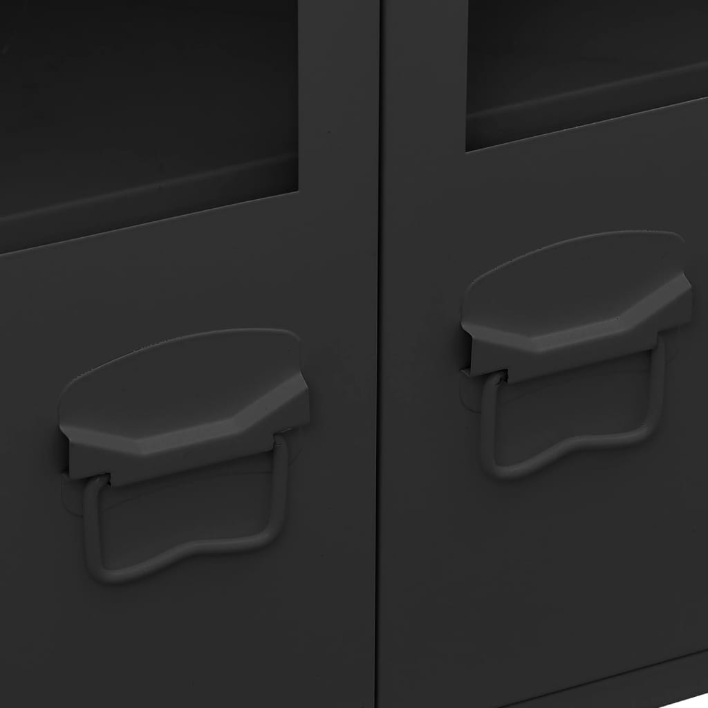 Credenza Nera Industriale 105x35x62 cm in Metallo e Vetro | homemem39