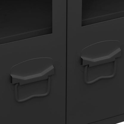 Credenza Nera Industriale 105x35x62 cm in Metallo e Vetro | homemem39