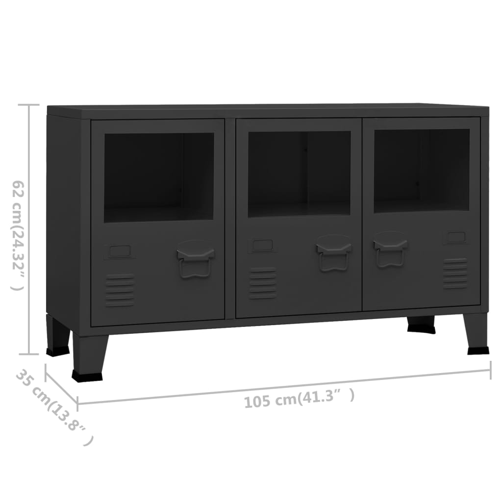 Credenza Nera Industriale 105x35x62 cm in Metallo e Vetro | homemem39