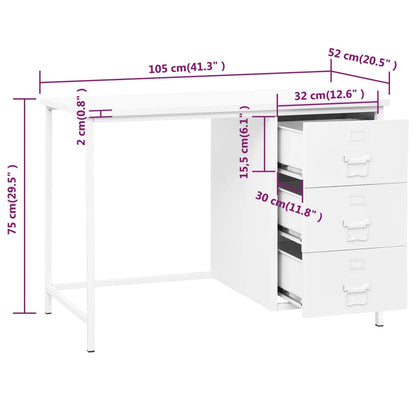 Scrivania Industriale con Cassetti Bianca 105x52x75 cm Acciaio - homemem39