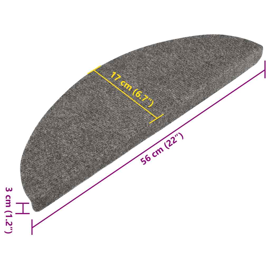 Adhesive Carpets for Stairs 15 pcs 56x17x3 cm Grey