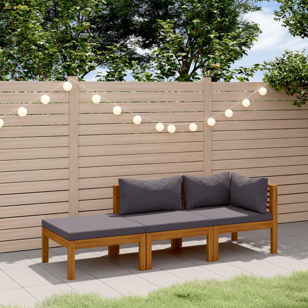 Set Divani da Giardino 3 pz con Cuscini in Massello di Acacia