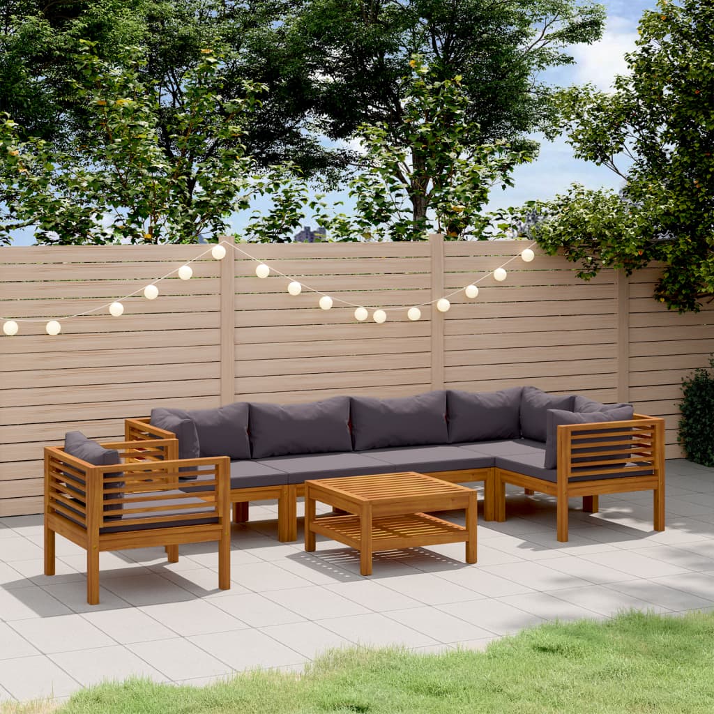 Set Divani da Giardino 7 pz con Cuscini in Massello di Acacia
