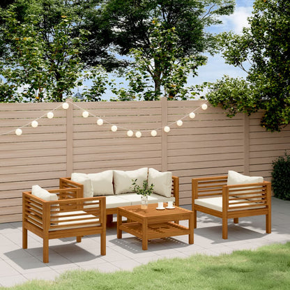 Set Divani da Giardino 5 pz con Cuscini Crema in Legno Acacia - homemem39