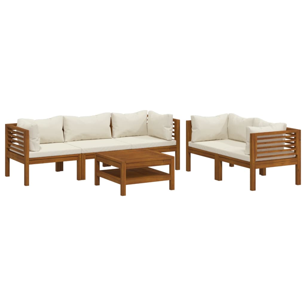 Set Divani da Giardino 6 pz con Cuscini Crema in Legno Acacia - homemem39