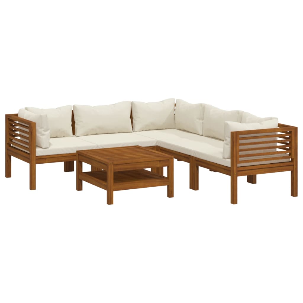 Set Divani da Giardino 6 pz con Cuscini Crema in Legno Acacia - homemem39