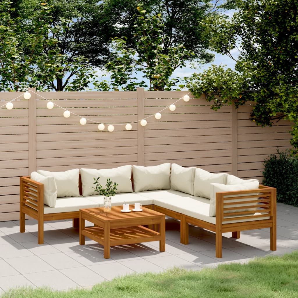 Set Divani da Giardino 6 pz con Cuscini Crema in Legno Acacia - homemem39