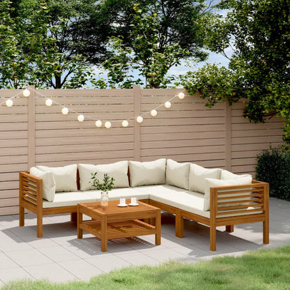 Set Divani da Giardino 6 pz con Cuscini Crema in Legno Acacia - homemem39