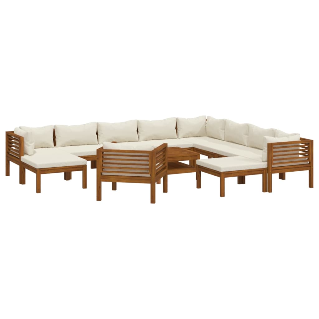 Set Divani da Giardino 12 pz con Cuscini Crema in Legno Acacia | homemem39