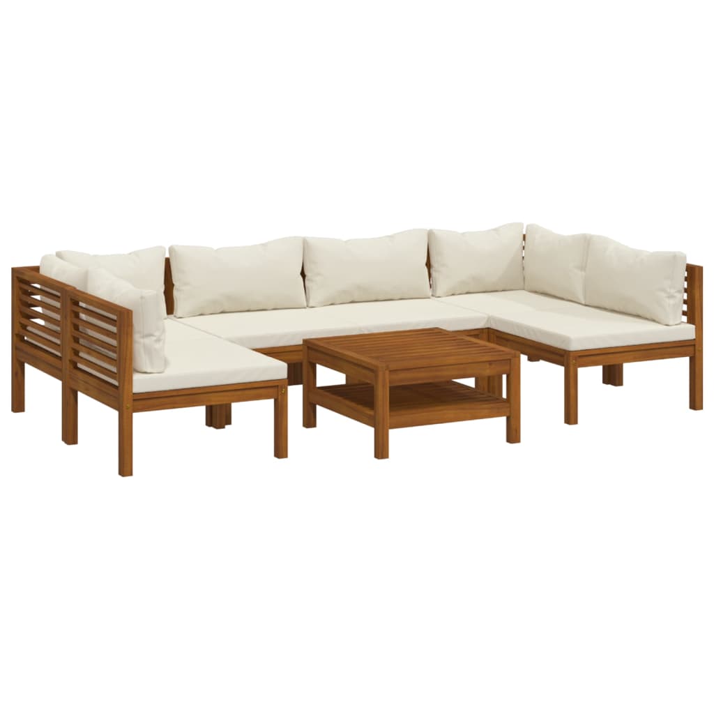 Set Divani da Giardino 7 pz con Cuscini Crema in Legno Acacia - homemem39