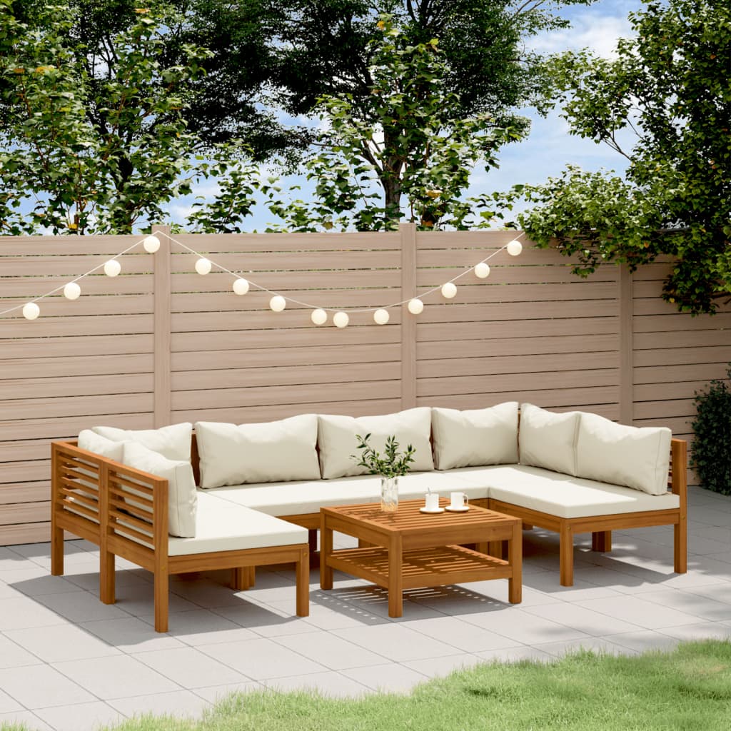 Set Divani da Giardino 7 pz con Cuscini Crema in Legno Acacia - homemem39