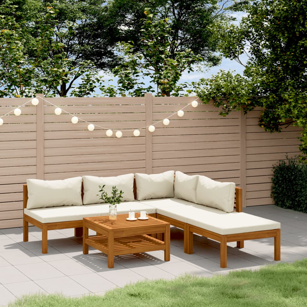 Set Divani da Giardino 6 pz con Cuscini Crema in Legno Acacia | homemem39
