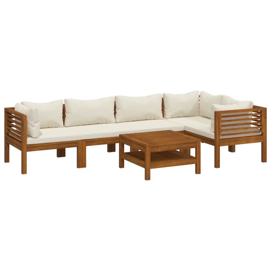 Set Divani da Giardino 6 pz con Cuscini Crema in Legno Acacia | homemem39