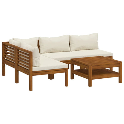 Set Divani da Giardino 5 pz con Cuscini Crema in Legno Acacia - homemem39