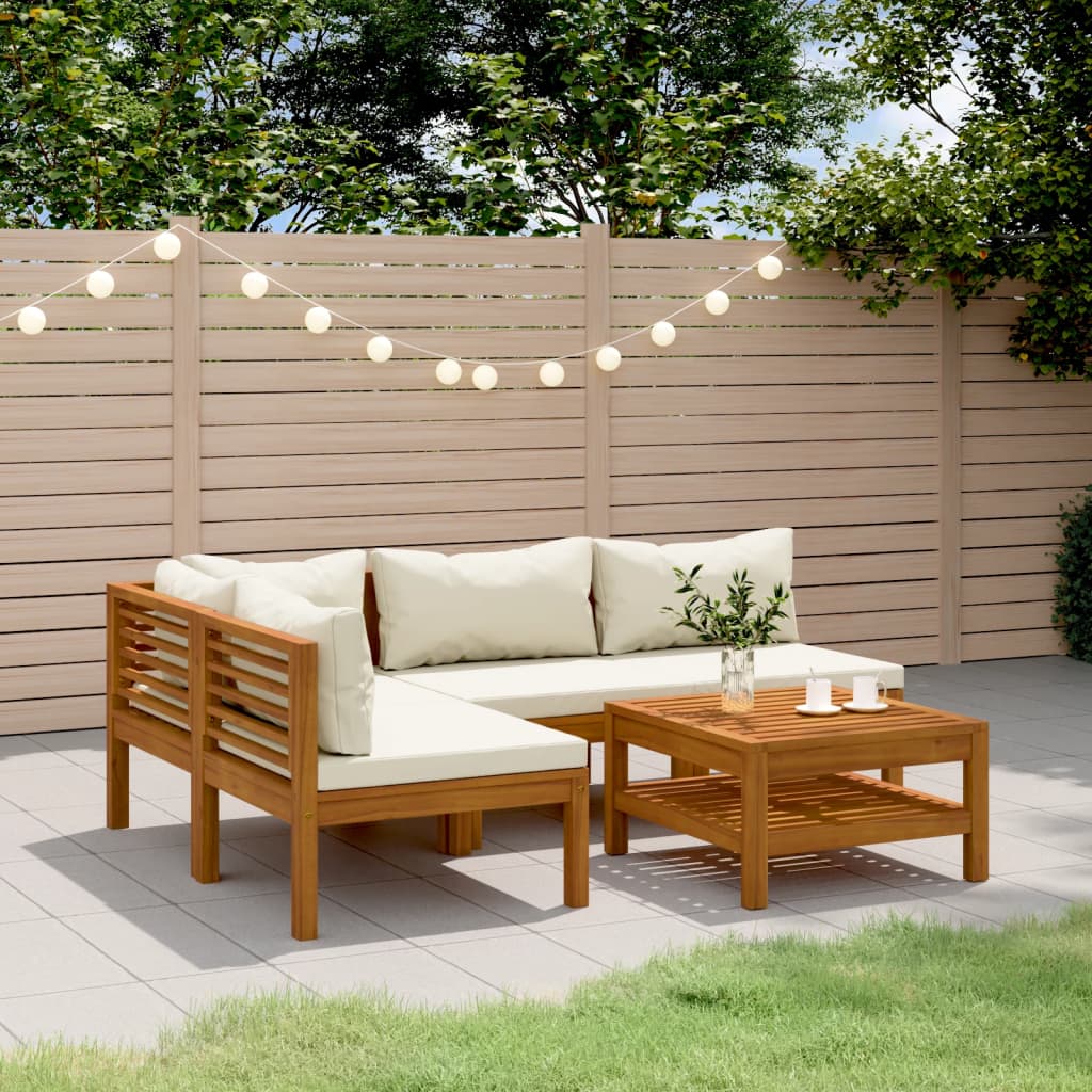 Set Divani da Giardino 5 pz con Cuscini Crema in Legno Acacia - homemem39