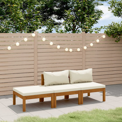 Set Divani da Giardino 3 pz con Cuscini Crema in Legno Acacia | homemem39