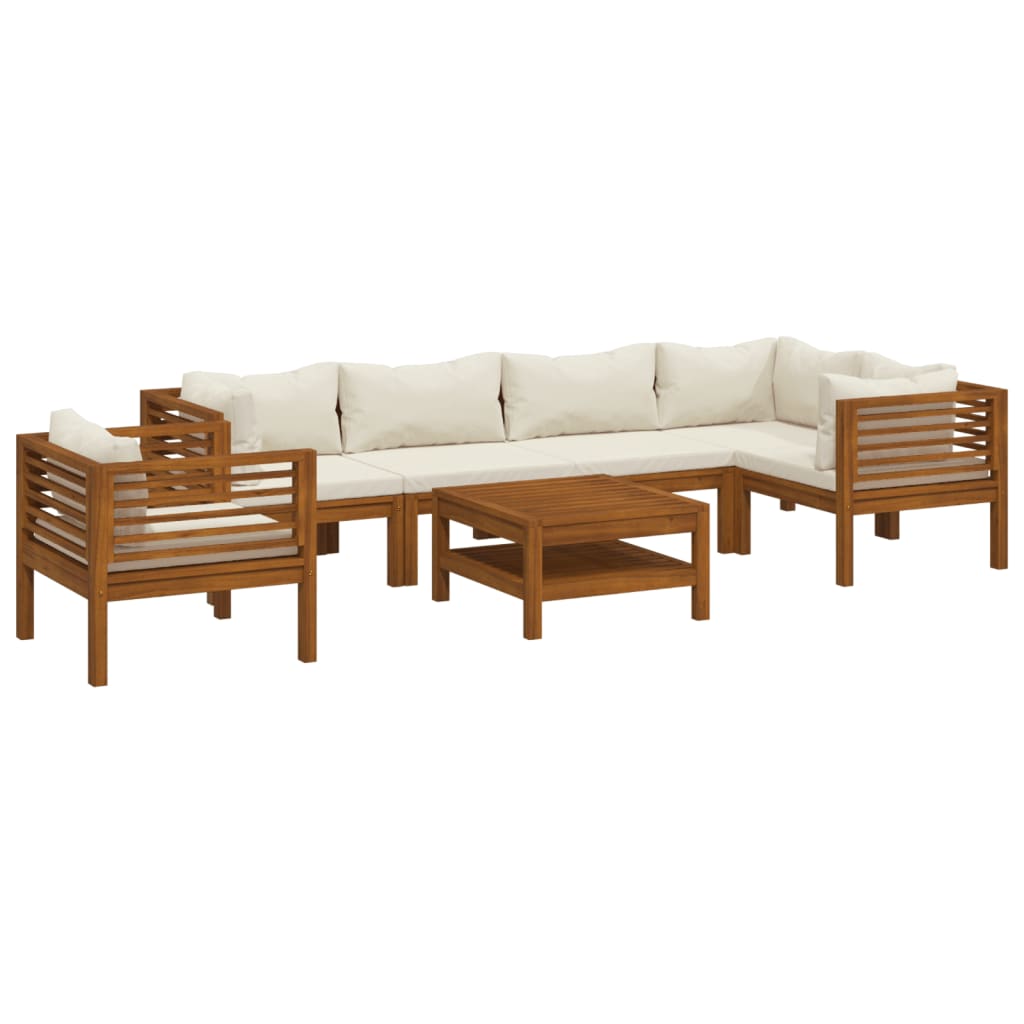 Set Divani da Giardino 7 pz con Cuscini Crema in Legno Acacia - homemem39
