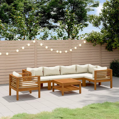 Set Divani da Giardino 7 pz con Cuscini Crema in Legno Acacia - homemem39